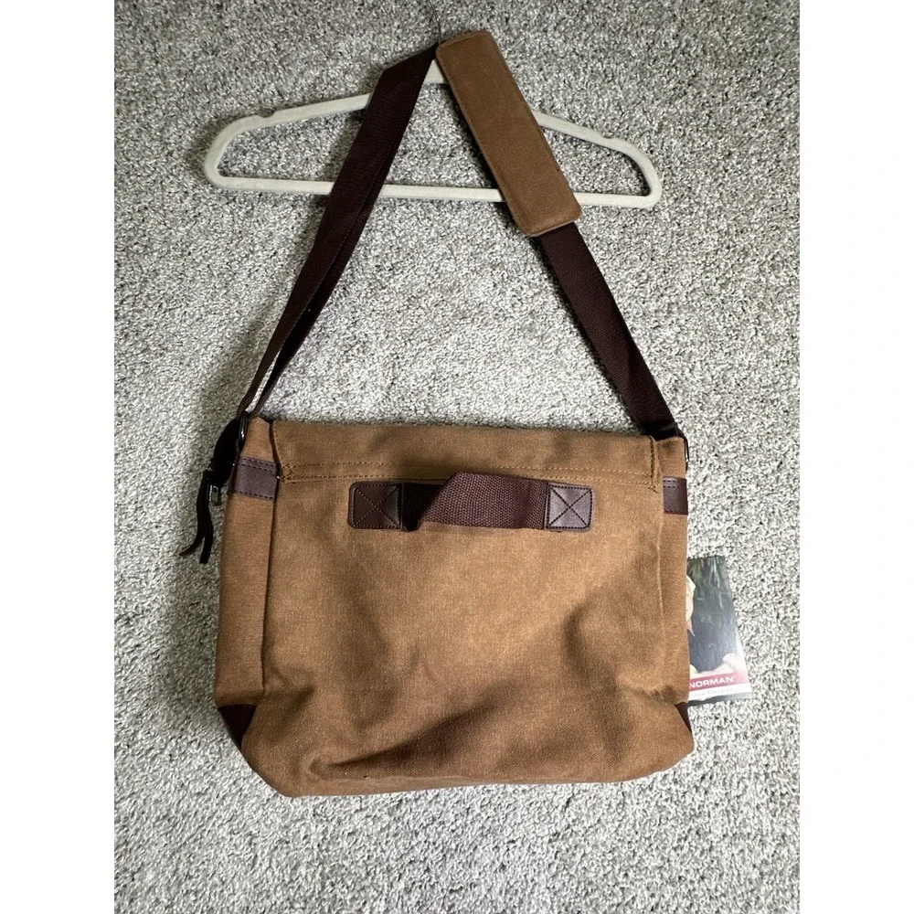 Greg Norman Canvas Messenger Bag Brown Crossbody Laptop Travel NWT